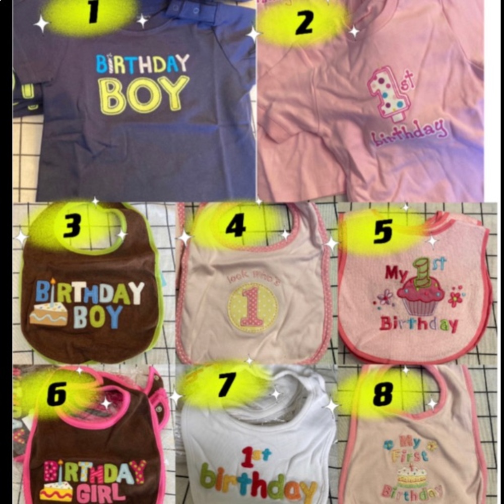 4/$20 pick any Birthday Tee Bib baby boy girl